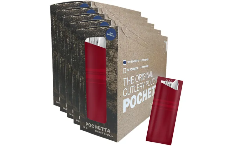 Pochetta Einweg-Besteckset Classic Stripes, 500 pezzi, Bordeaux