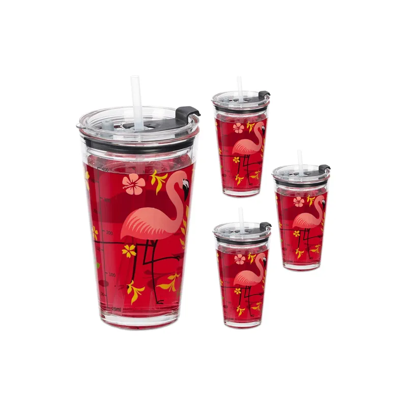 relaxdays Trinkglas Flamingo 4 pièces, 450 ml
