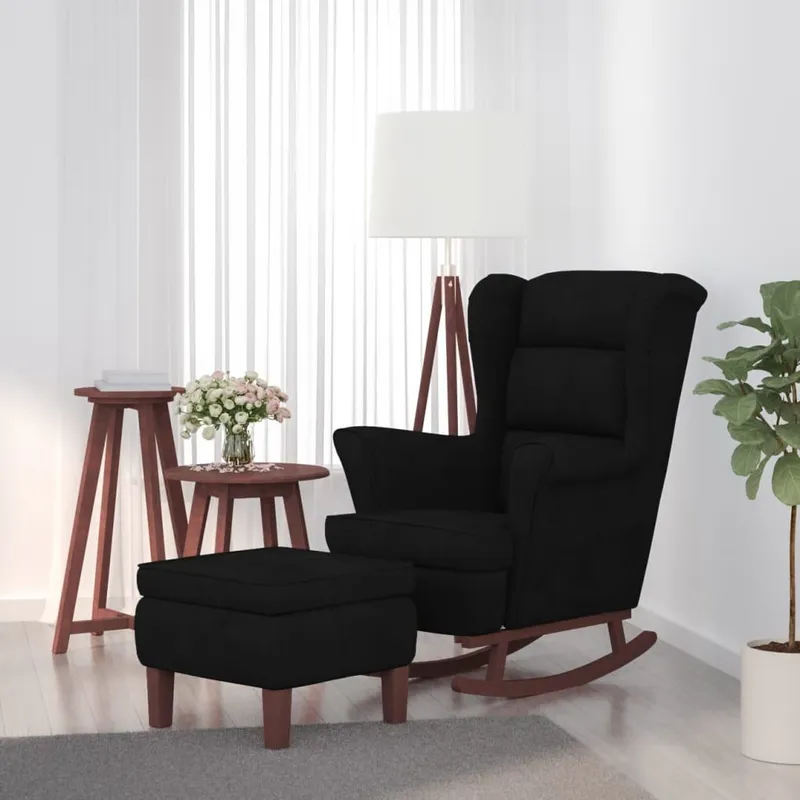 Schaukelstuhl earssessel black velvet and solid wood