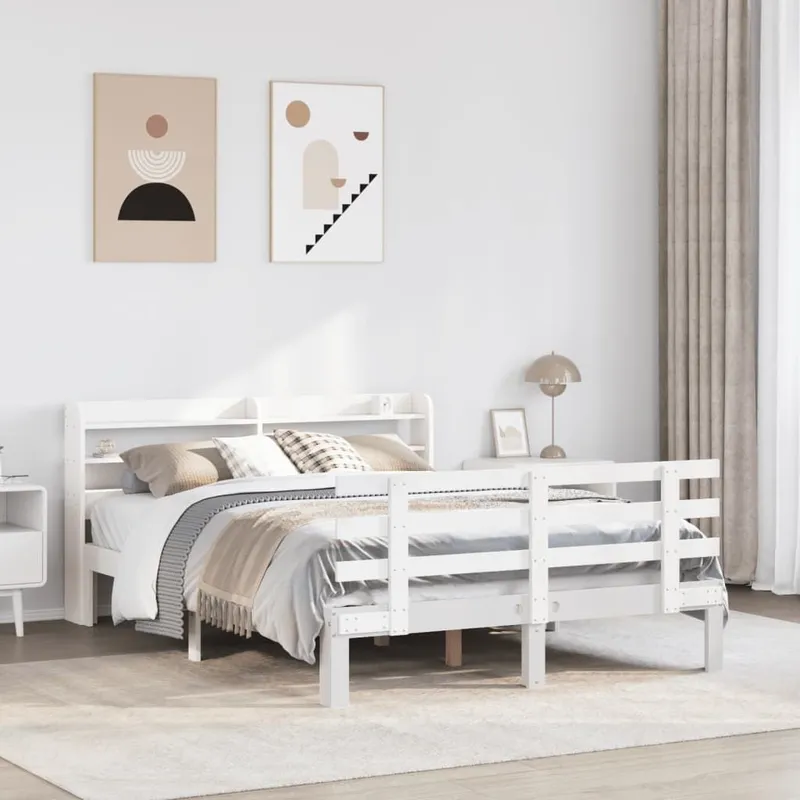 Bettgestell mit Kopfteil ohne Matratze Weiß 140x190 cm