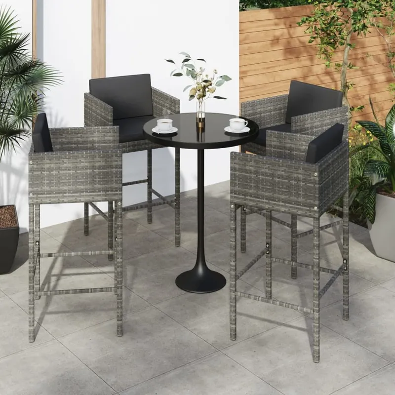 Barhocker 4 Stk. mit Kissen grigio Poly Rattan
