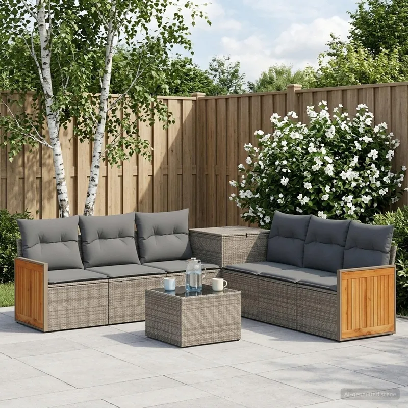 divano Set 8 pz. grigio e grigio scuro polyrattan e acciaio