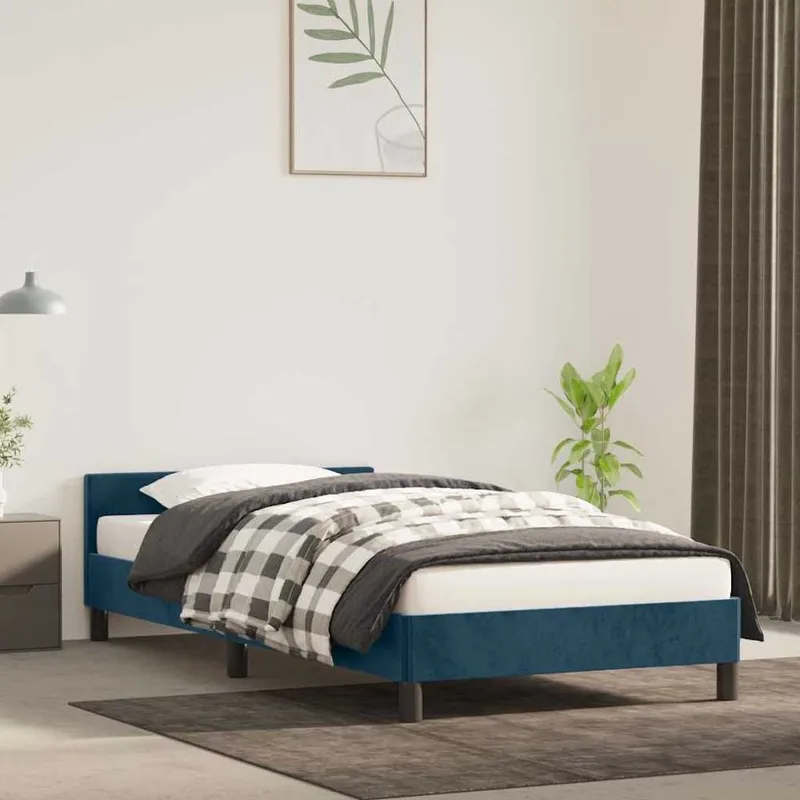 struttura letto senza materasso blu scuro 90x190 cm velluto
