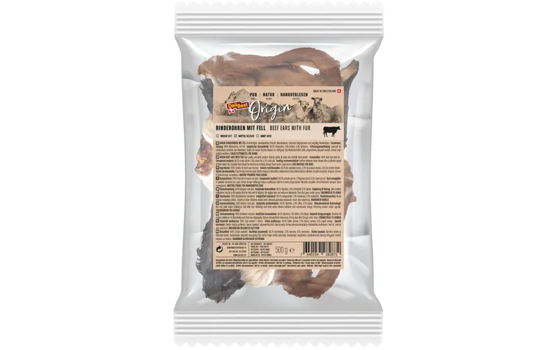 DeliBest Kausnack Origin Rinderohren mit Fell 500 g