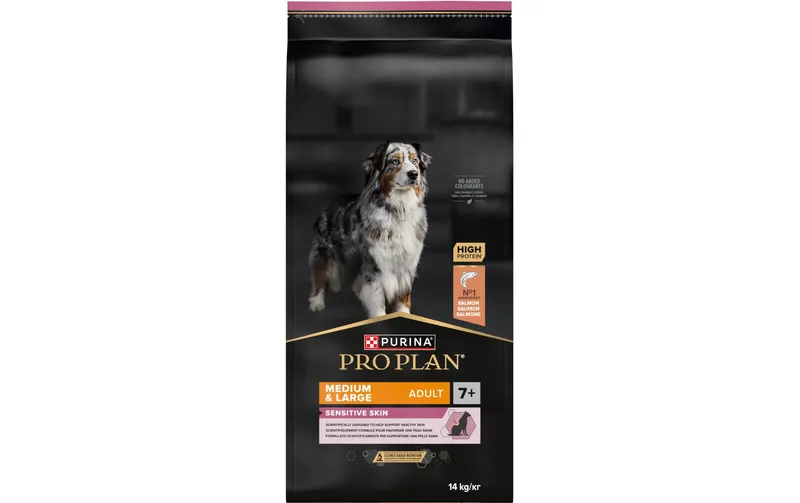Purina Pro Plan Trockenfutter M/L Adult 7+ Sensitive Skin Lachs, 14 kg