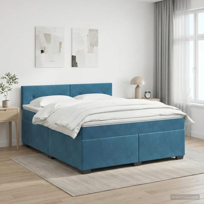 Boxspringbett mit Matratze Dunkelblau 140 x 190 cm Samt