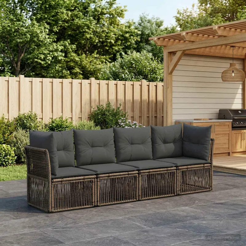 Gartensofa-set 4 stk. Grau Poly-Rattan