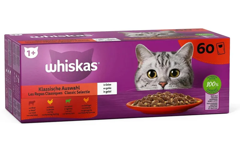 Whiskas Nassfutter Adult 1+ Klassische Auswahl in Gelee 60 x 85 g