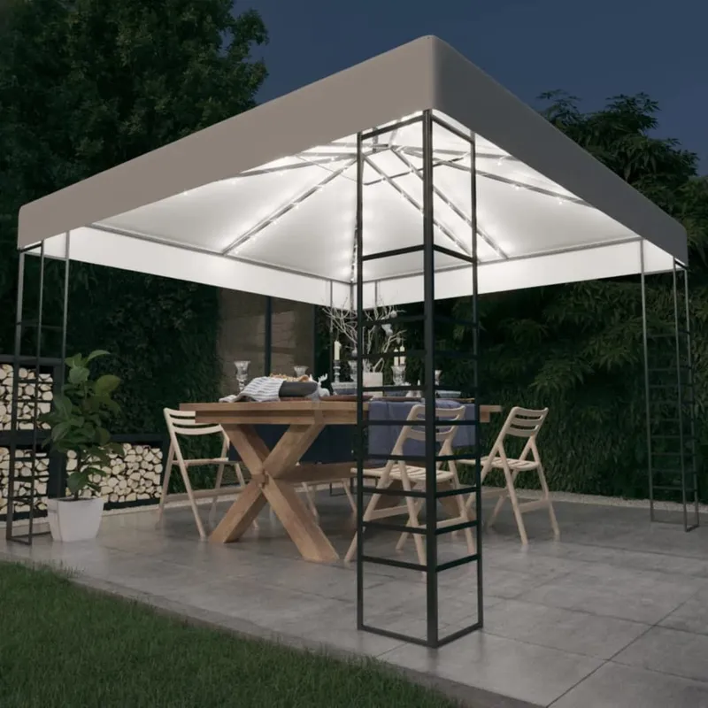 Gartenzelt mit LED-Lichterkette 3x3 m bianco