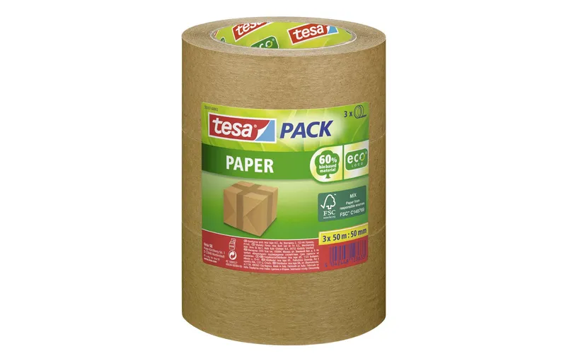 tesa tesapack Papier 3er-Pack 50 mm x 50 m, brun