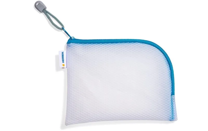 HERMA Etui Mesh Bag A6, 10.5 x 14.8 cm, Blau/Weiss