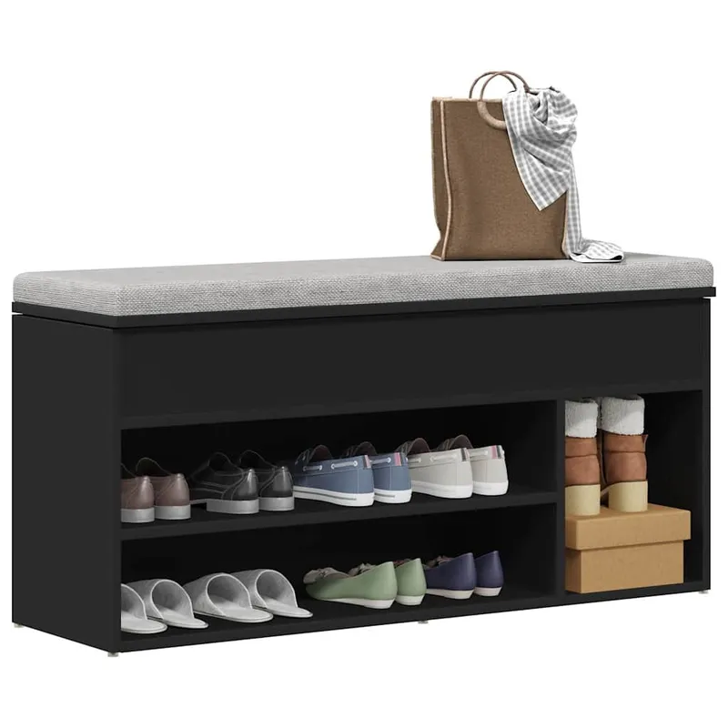 Banc à chaussures noir 102x30,5x45 cm bois d'ingénierie