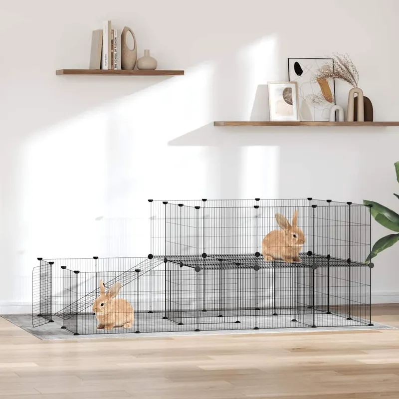 Cage animaux de compagnie à 44 panneaux et porte Noir 175x105x70 cm