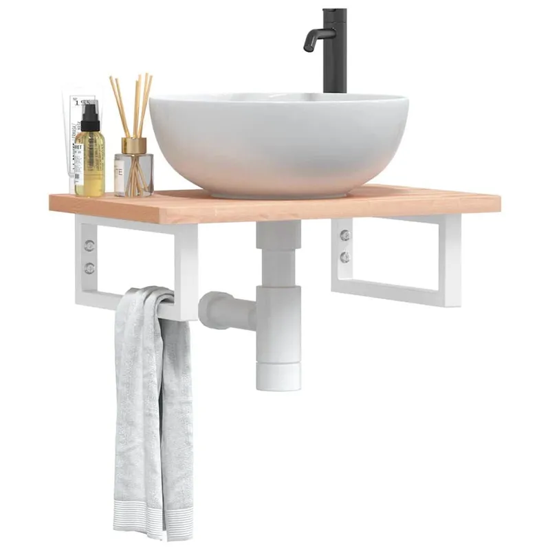 lavaboscaffale Wandmontage acciaio e legno massiccio Buche