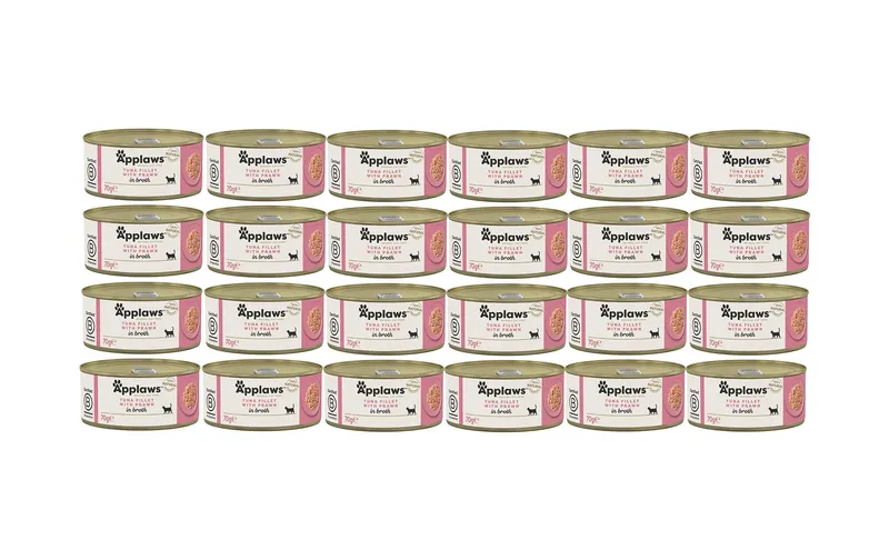 Applaws Nassfutter Dose Thunfischfilet & Garnelen in Brühe, 24x156g