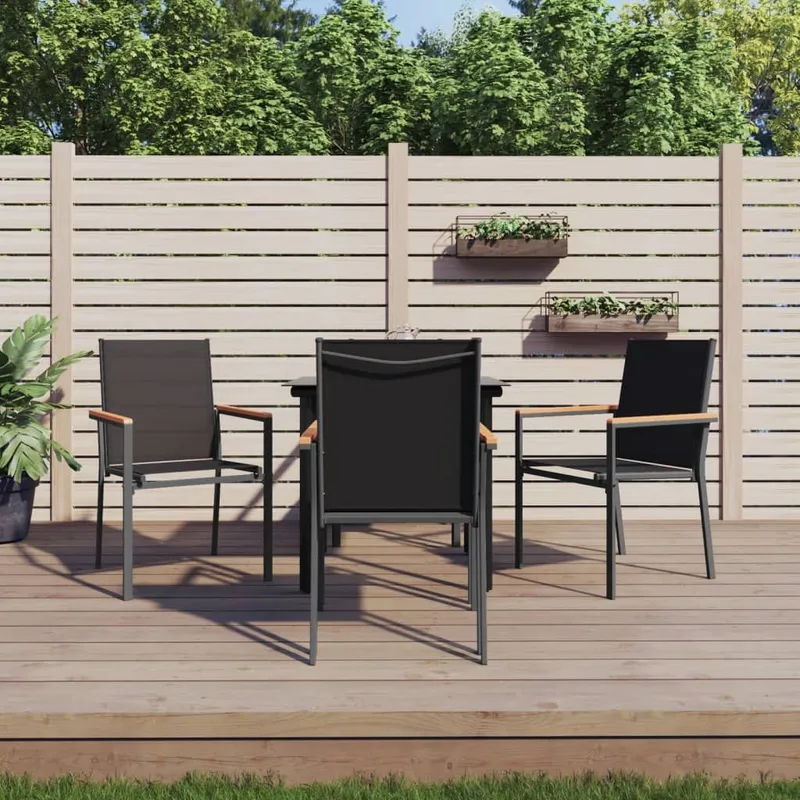 5 pz. set pranzo da giardino nero Textilene e acciaio
