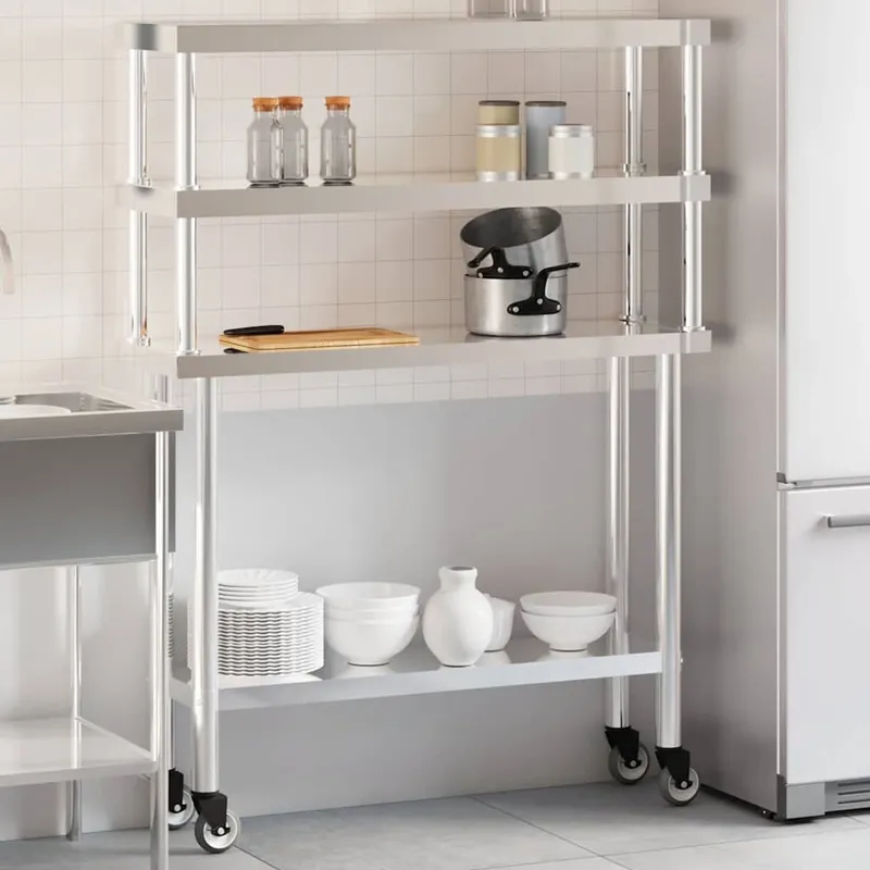 Tavolo da Lavoro per Cucina in Acciaio Inossidabile con Ripiano Superiore 110x30x150 cm