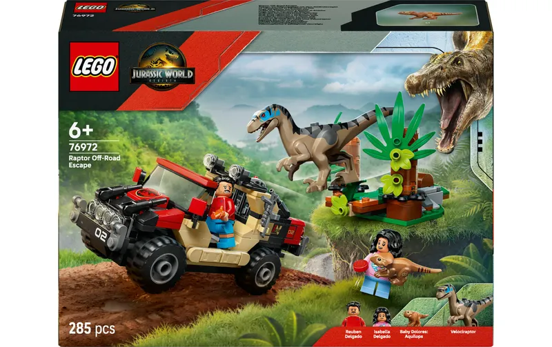 LEGO® Jurassic World Raptor: Verfolgungsjagd avec dem Geländewagen