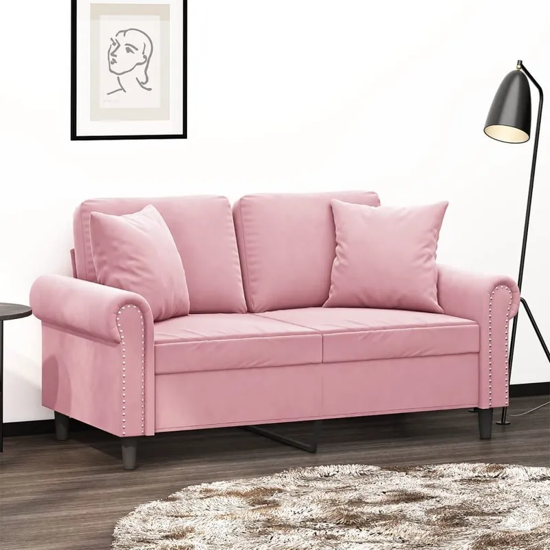 divano a 2 posti con cuscini decorativi rosa 120 cm velluto