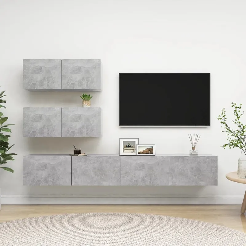 4-tlg. TV-Schrank-Set Betongrau Holzwerkstoff