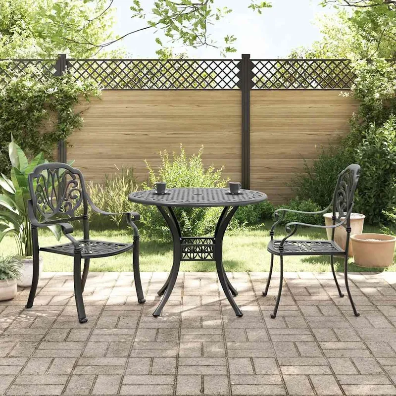 3-tlg. Bistro-Set Schwarz Aluminiumguss