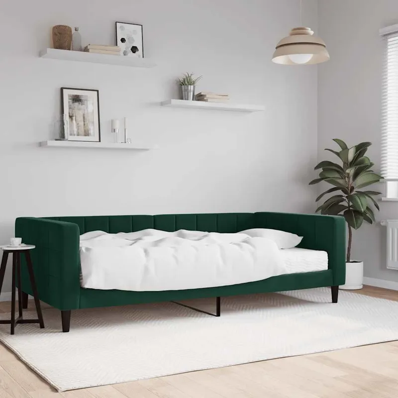 day bed with mattress dark green 100x200 cm velvet