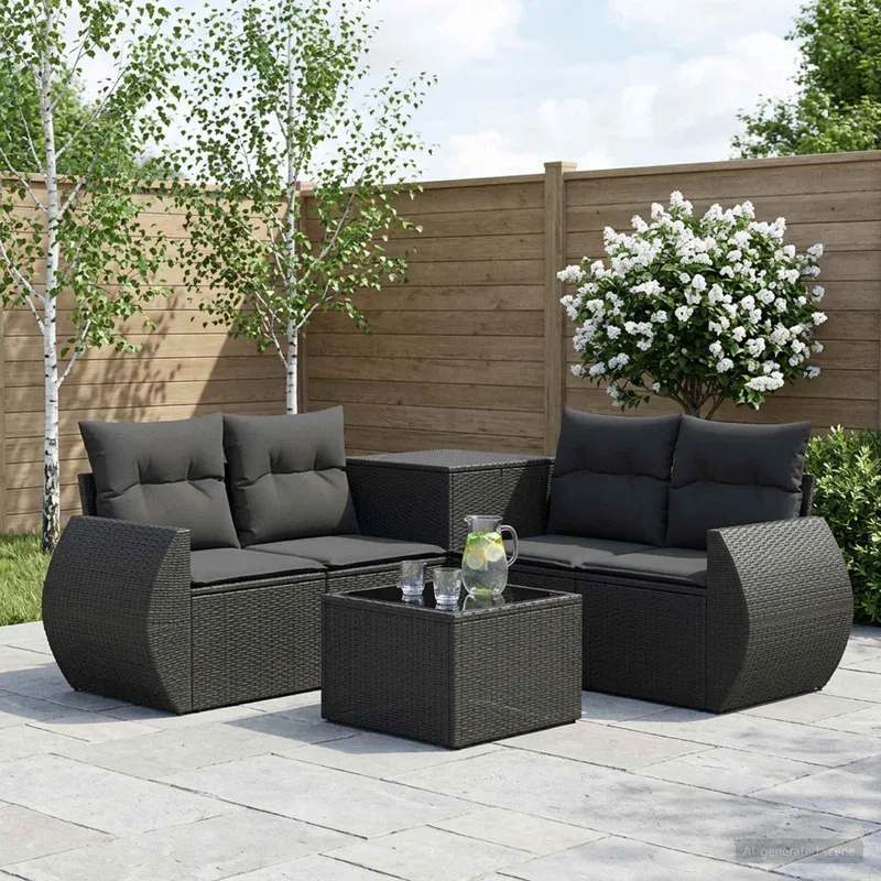 Sofa Set 6 stk. Schwarz Polyrattan und Stahl