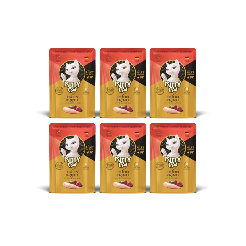 KITTY Cat Nassfutter KittyCat Filét Paté Pouch Huhn, Rind 6 x 85 g