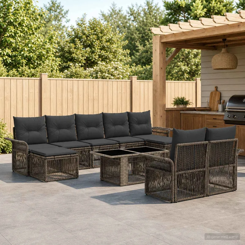 Ensemble de canapé de jardin 10 pc Gris et Gris foncé polyrotin