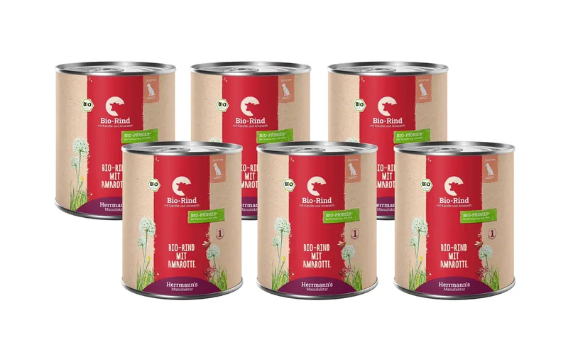Herrmann's Nassfutter Bio Rind con Karotten e Amaranth 6 x 800 g