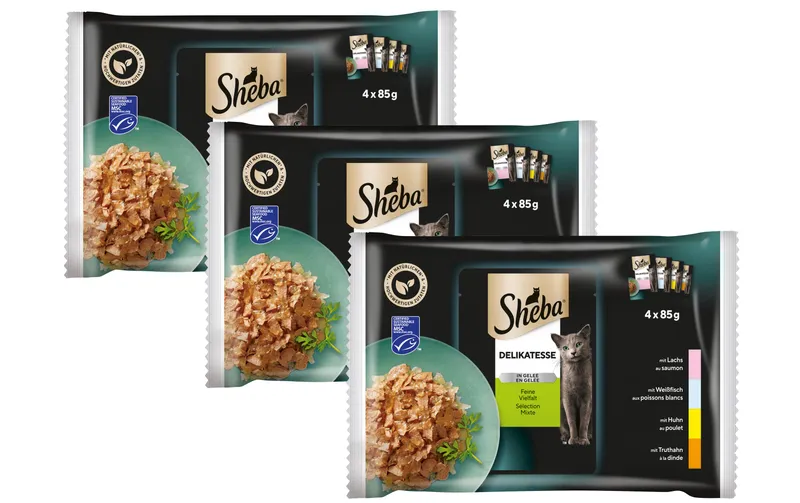 Sheba Nassfutter Delikatesse in Gelée Feine Vielfalt, 3x(4x85g)