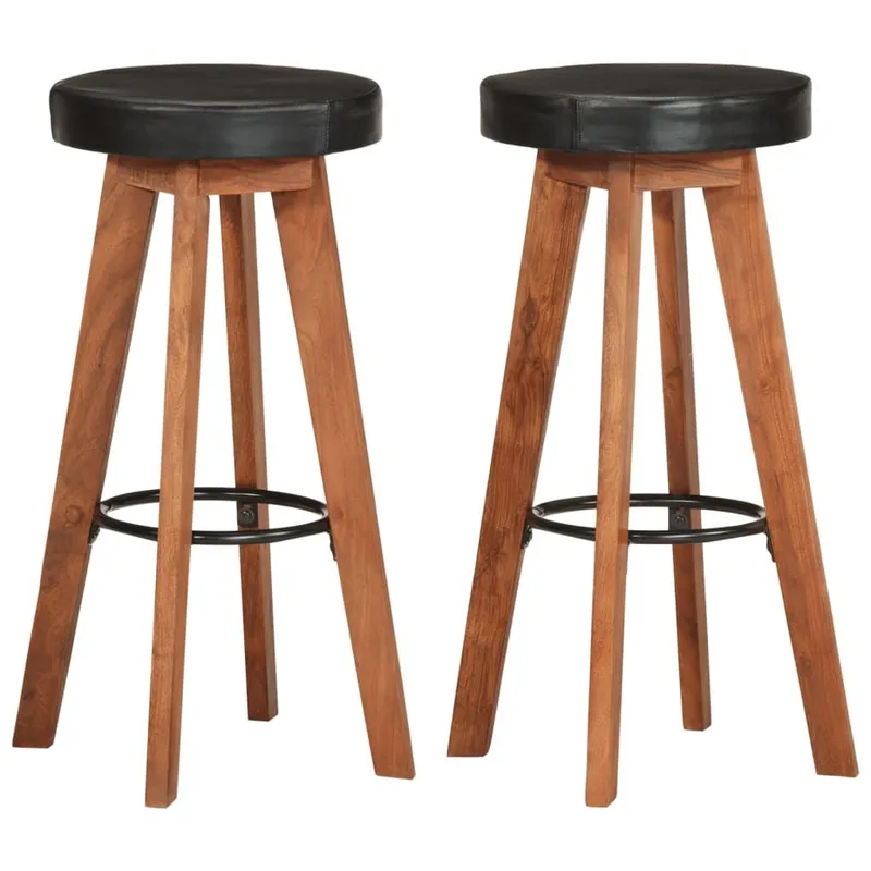 Barhocker 2 pz. Echtleder e legno massiccio acacia