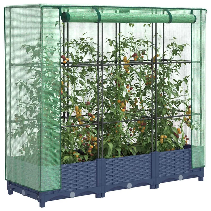 vaso rialzato con Gewächshausabdeckung Rattanoptik 120x40x123 cm
